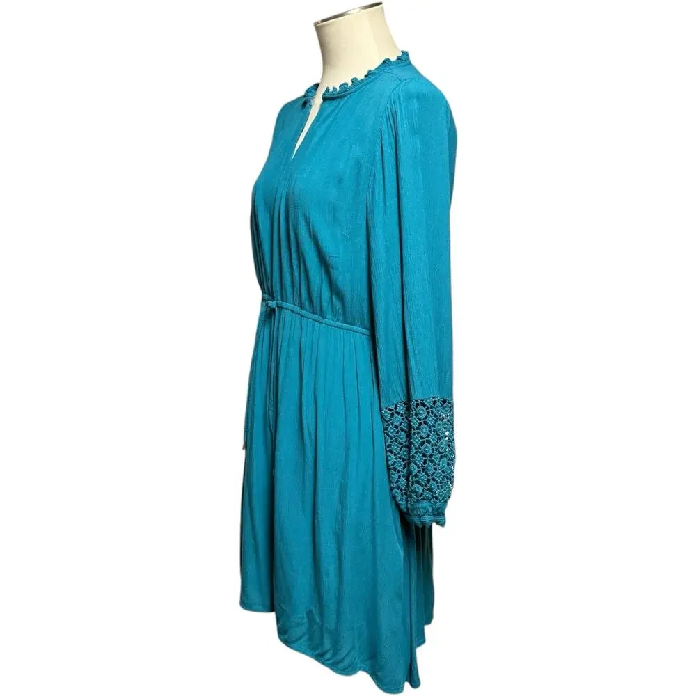 Soft Surroundings MearaGauze Crinkle Mini Dress Teal Turquoise Blue Medium